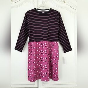 Leveret Black Fuschia Floral Stripe L/S Jersey Dress Girls 14 NWT And Doll Dress